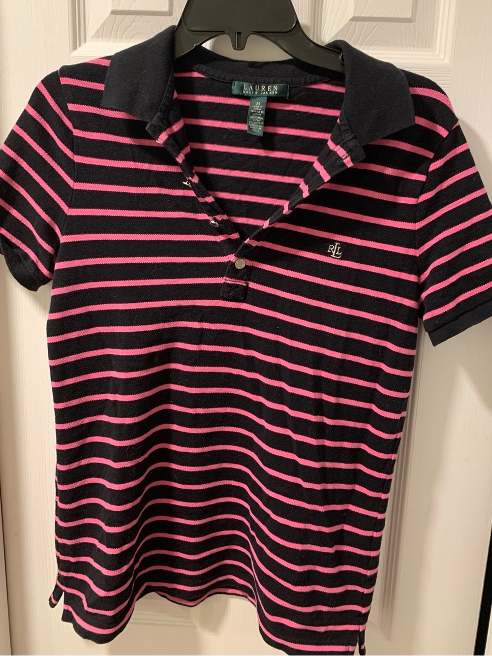 Lauren Ralph Lauren Black and Pink Striped Polo